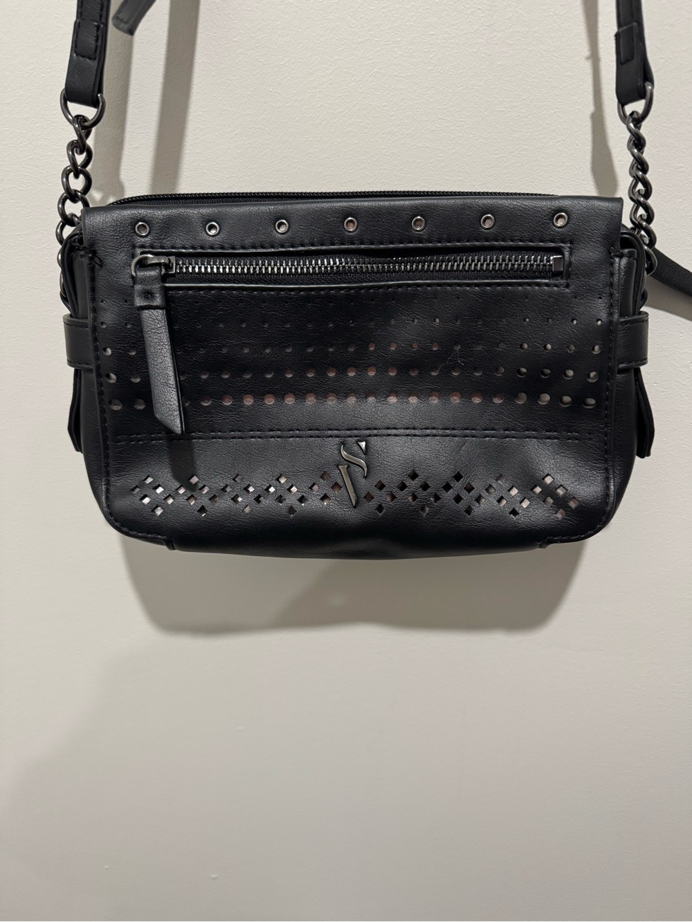 Simply Vera Vera Wang Black Perforated Leather Crossbody Bag